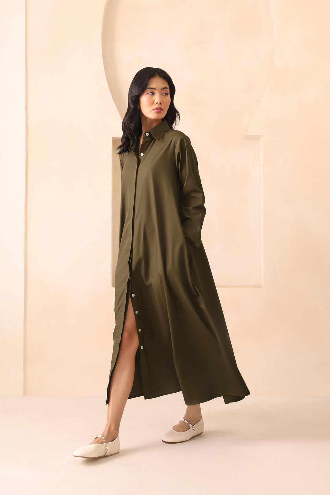 LEO SHIRT DRESS- OLIVE