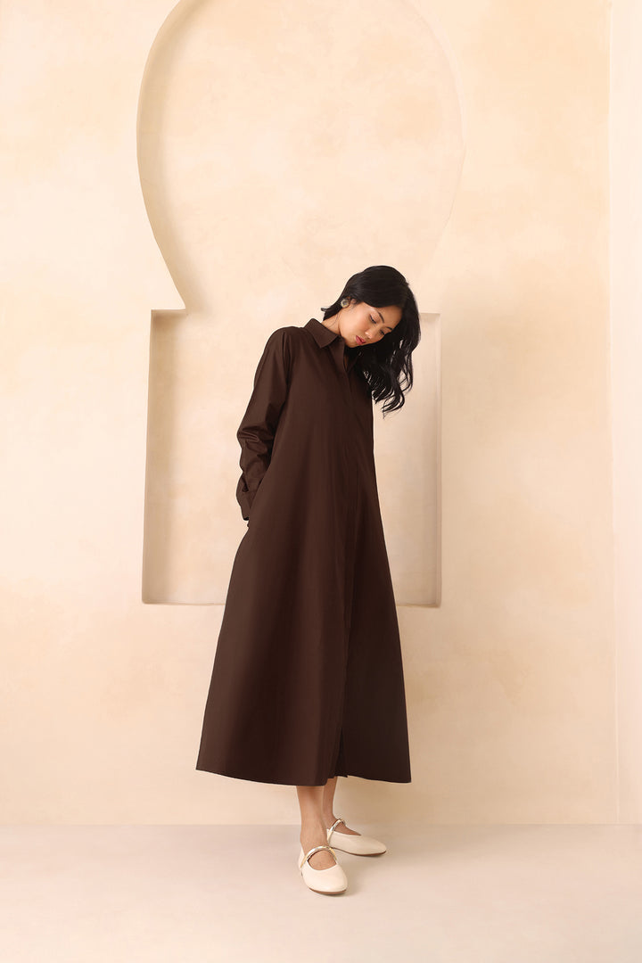 LEO SHIRT DRESS- BROWN