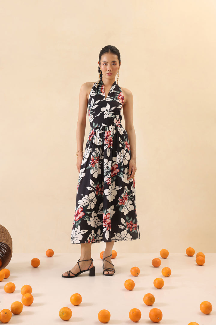 VICTORIA DRESS- BLACK FLORAL PRINT
