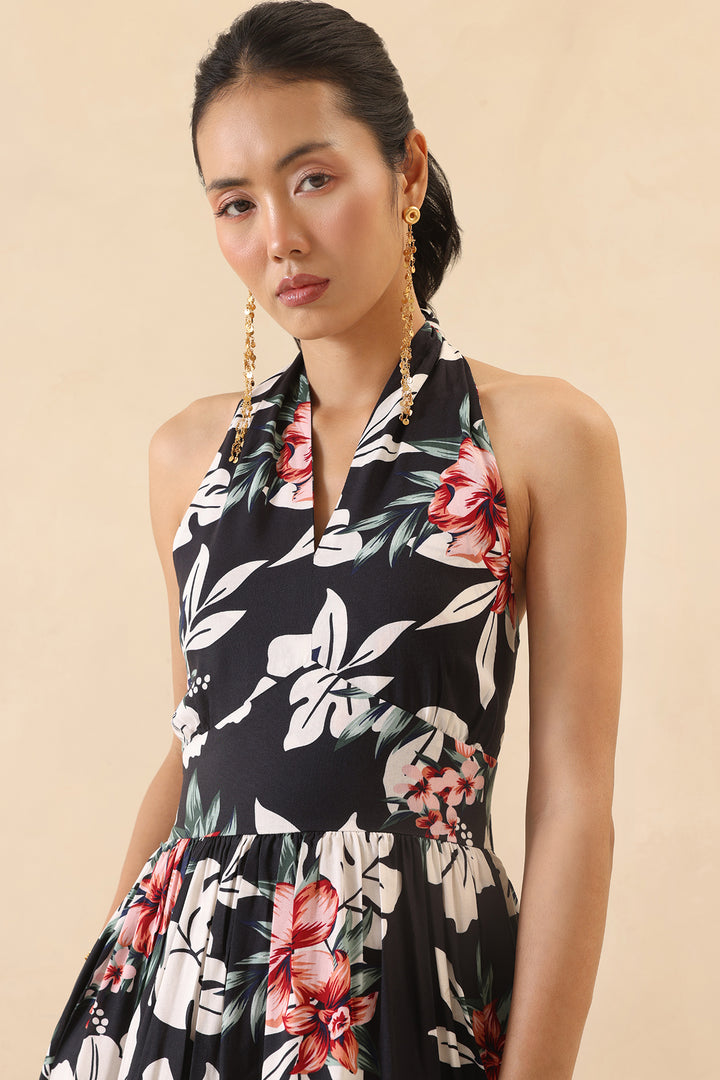VICTORIA DRESS- BLACK FLORAL PRINT