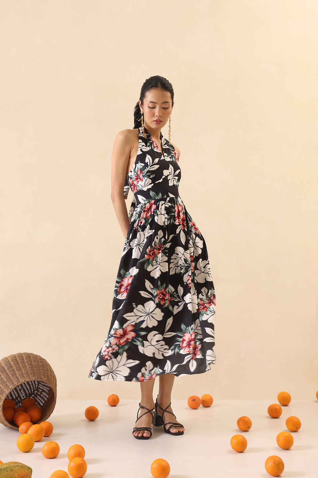 VICTORIA DRESS- BLACK FLORAL PRINT