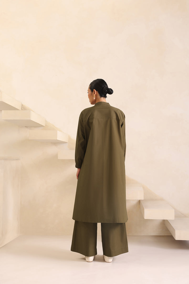 SAANJH CO-ORD SET WITH PLEATED PANT- OLIVE