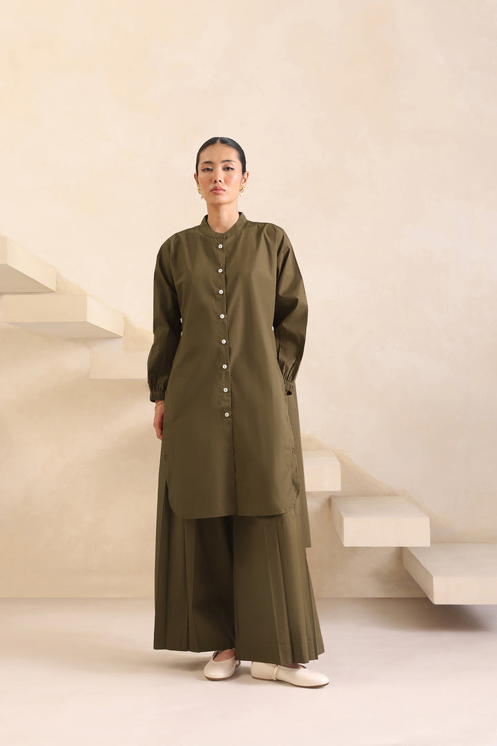 SAANJH CO-ORD SET WITH PLEATED PANT- OLIVE