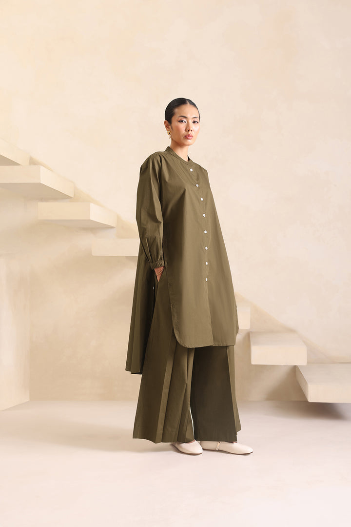 SAANJH CO-ORD SET WITH PLEATED PANT- OLIVE