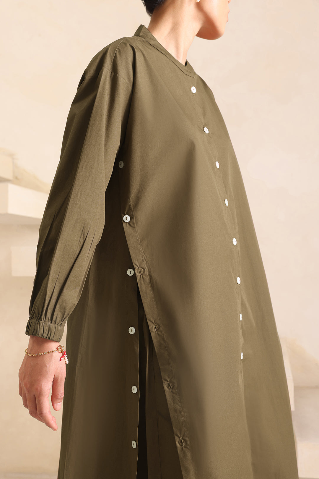 SAANJH CO-ORD SET WITH PLEATED PANT- OLIVE