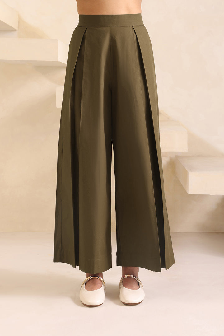 SAANJH CO-ORD SET WITH PLEATED PANT- OLIVE