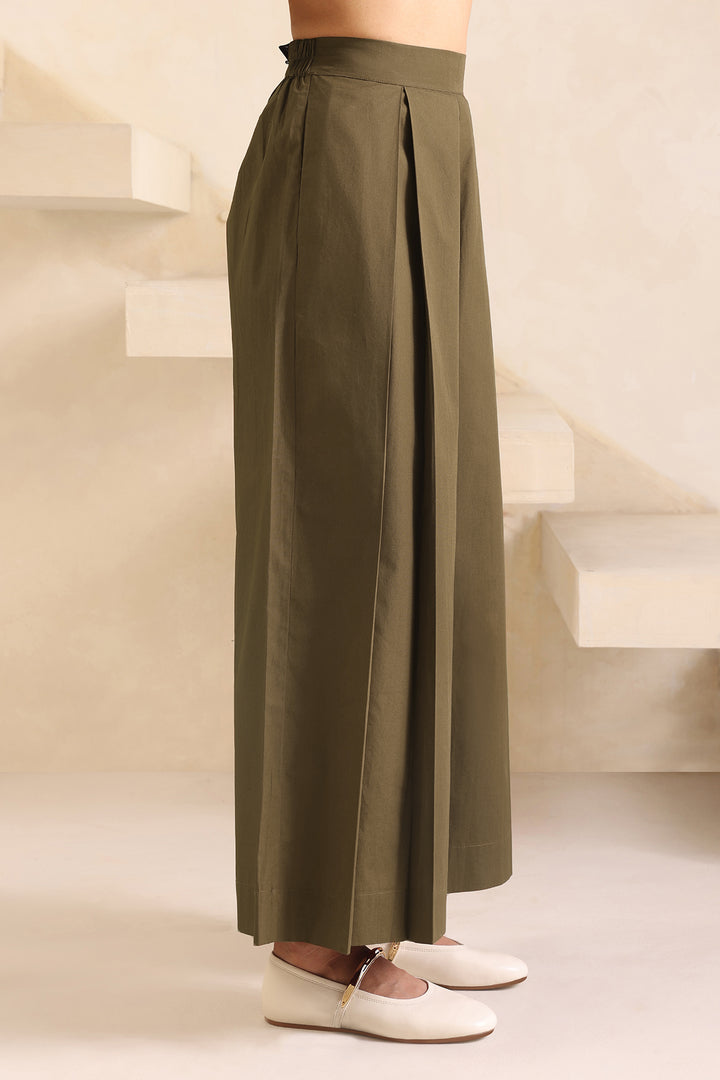 SAANJH CO-ORD SET WITH PLEATED PANT- OLIVE