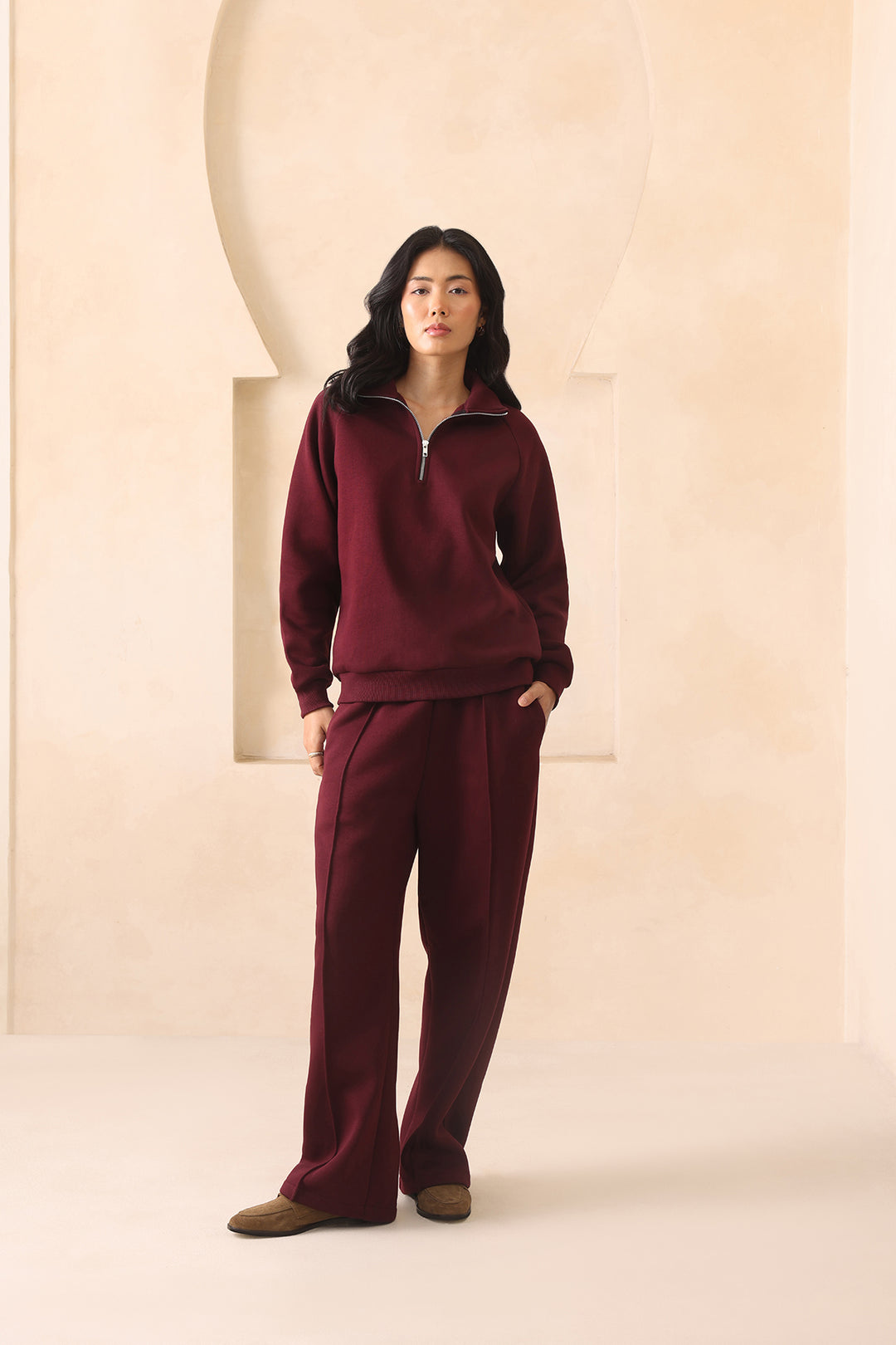 LAZY LUXE COORD SET - BURGUNDY