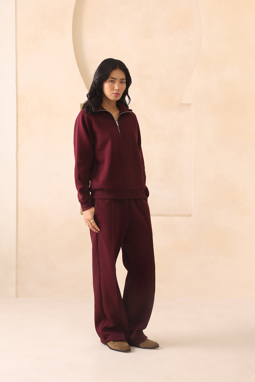 LAZY LUXE COORD SET - BURGUNDY