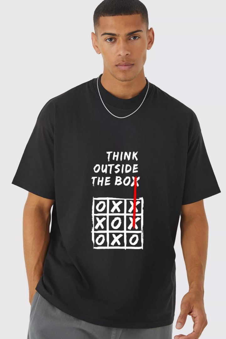 Think Outside The Box - Black Printed Oversized Tees