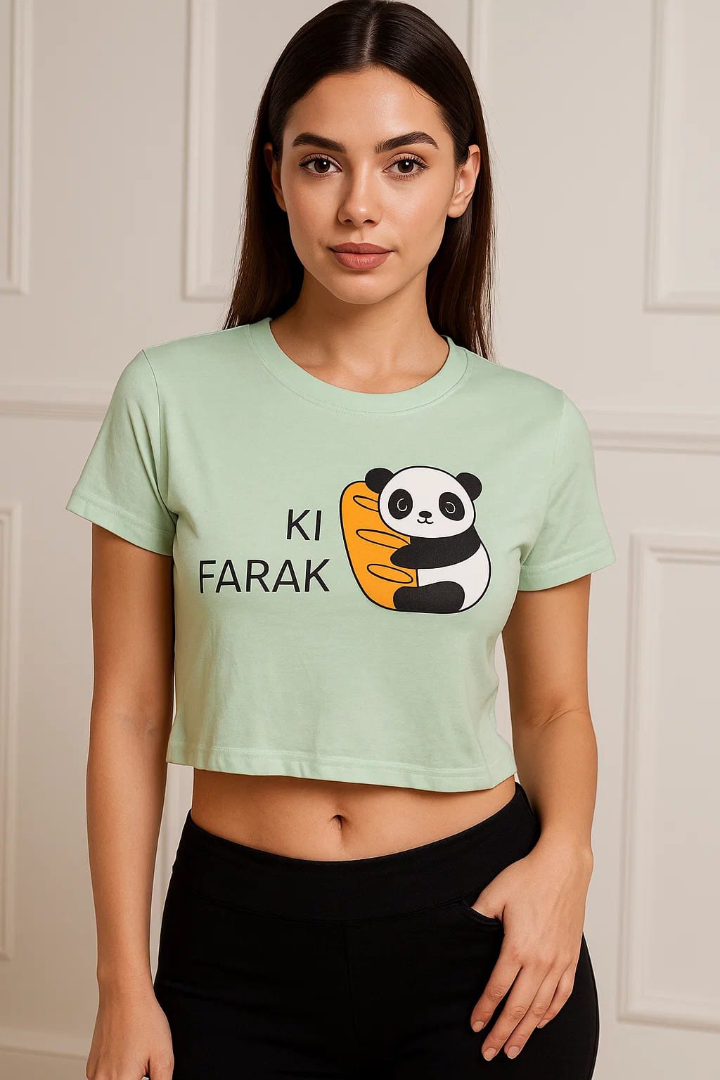 Ki Farak Panda- Crop Top- Mint Green