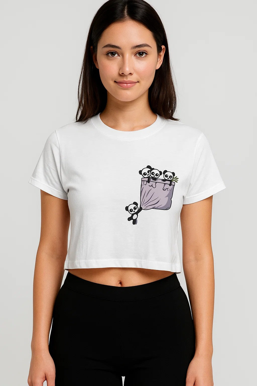 Hanging Panda- Crop Top- White