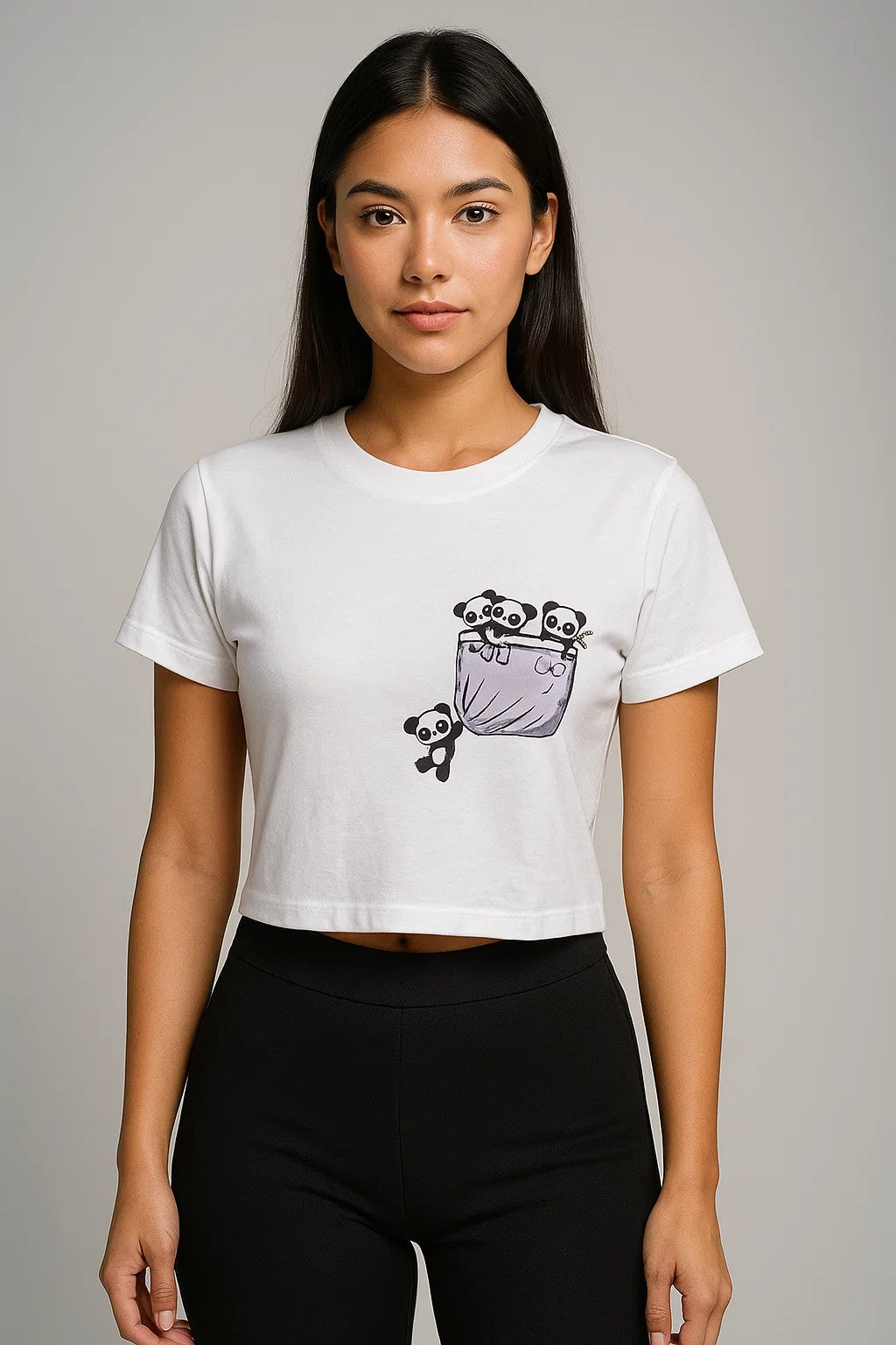 Hanging Panda- Crop Top- White