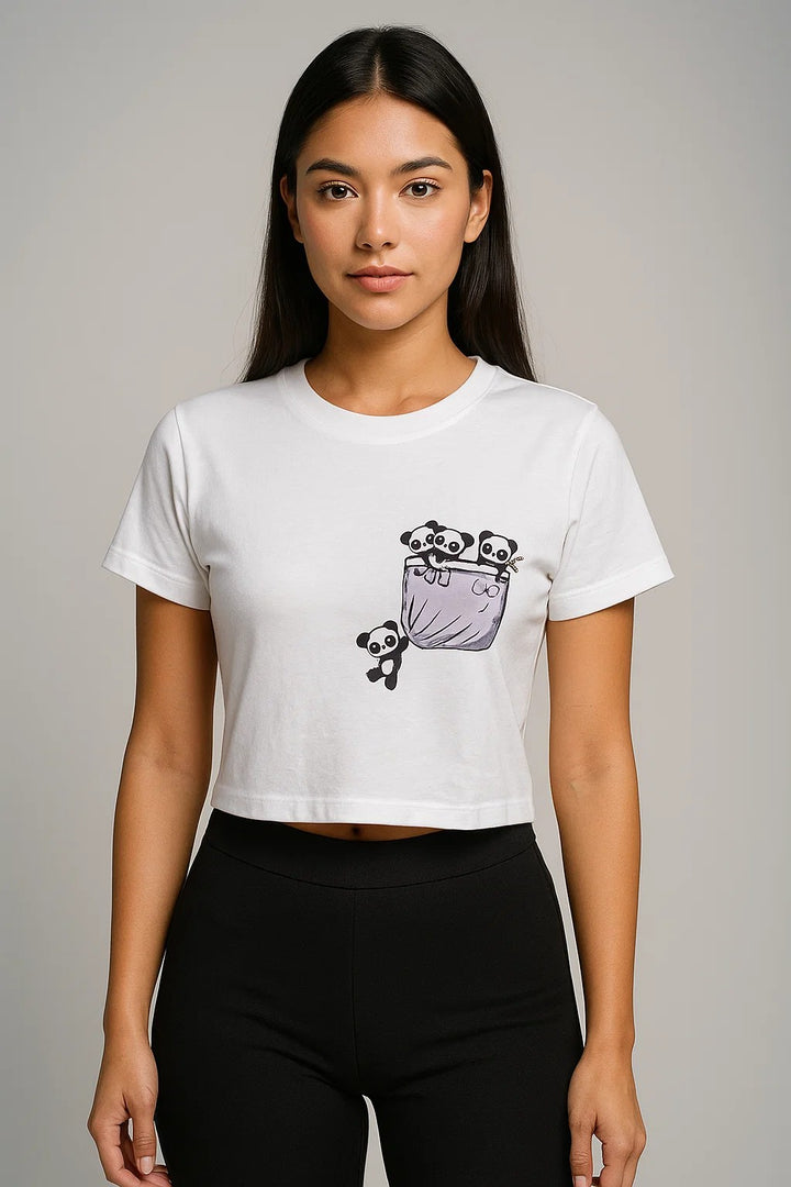 Hanging Panda- Crop Top- White