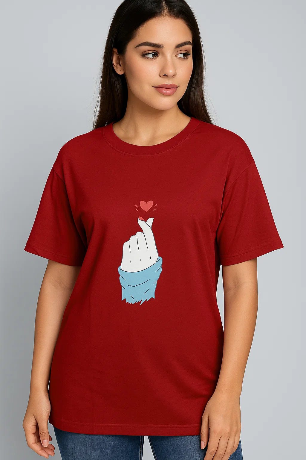 Finger Heart- Unisex Oversized T-Shirt - Red