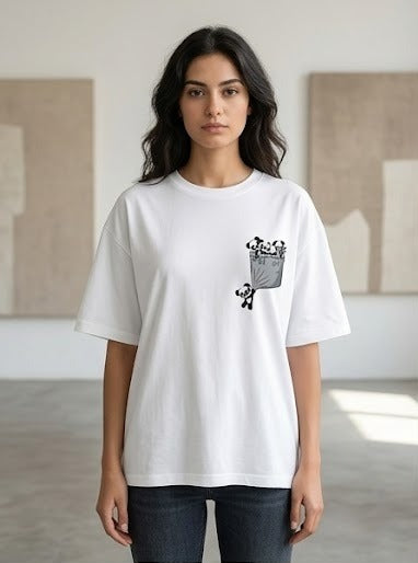 Hanging Panda - Unisex Oversized T-Shirt - White