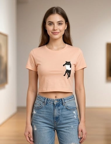 Pocket Cat - Crop Top- Peach