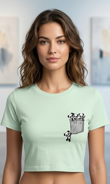 Hanging Panda - Crop Top- Mint Green