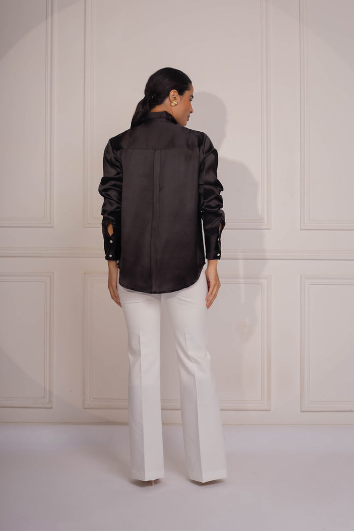 Topaz Satin Shirt: Black