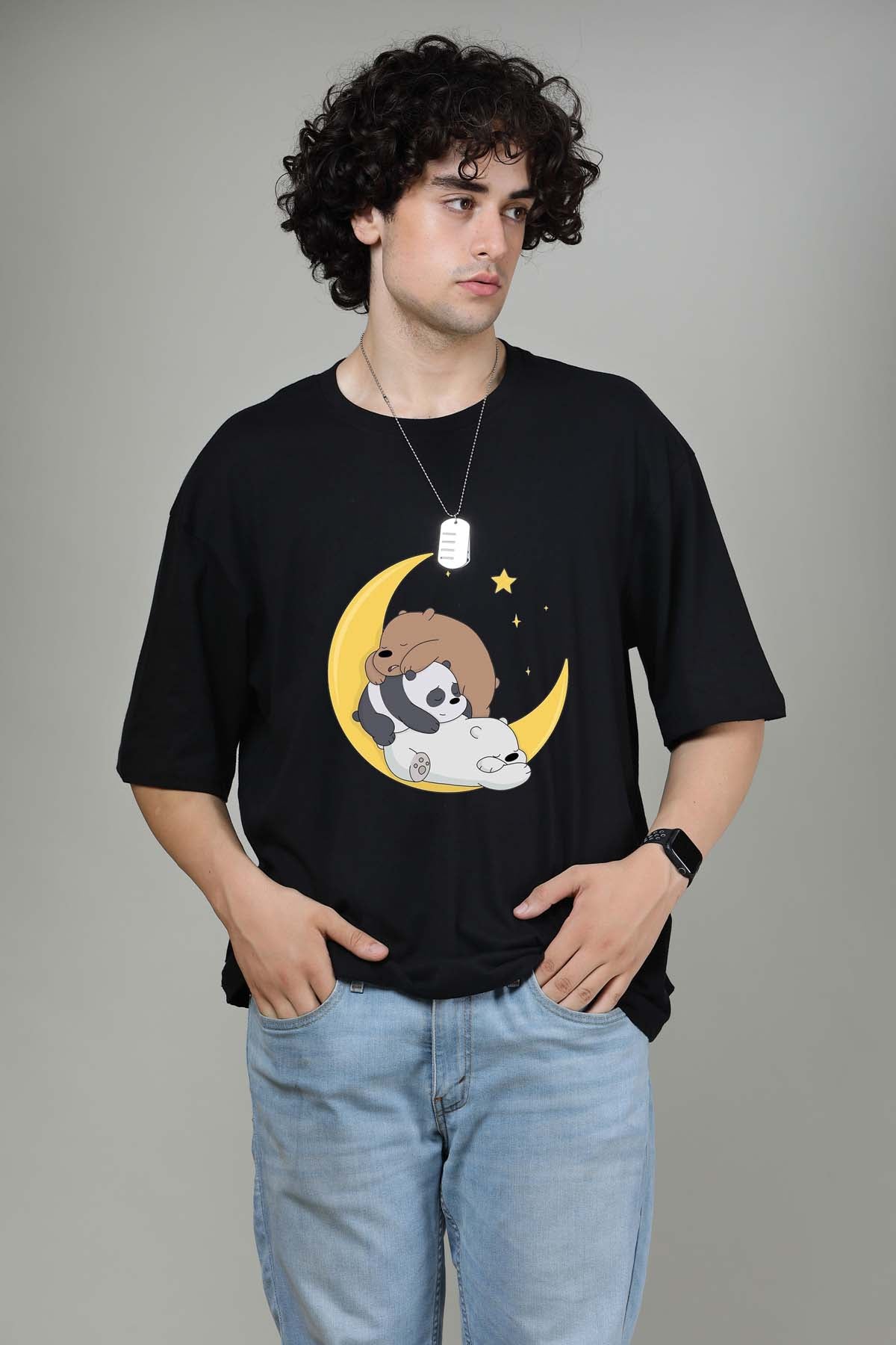 SLEEPY BEARS ON MOON - Printed Oversized Tees