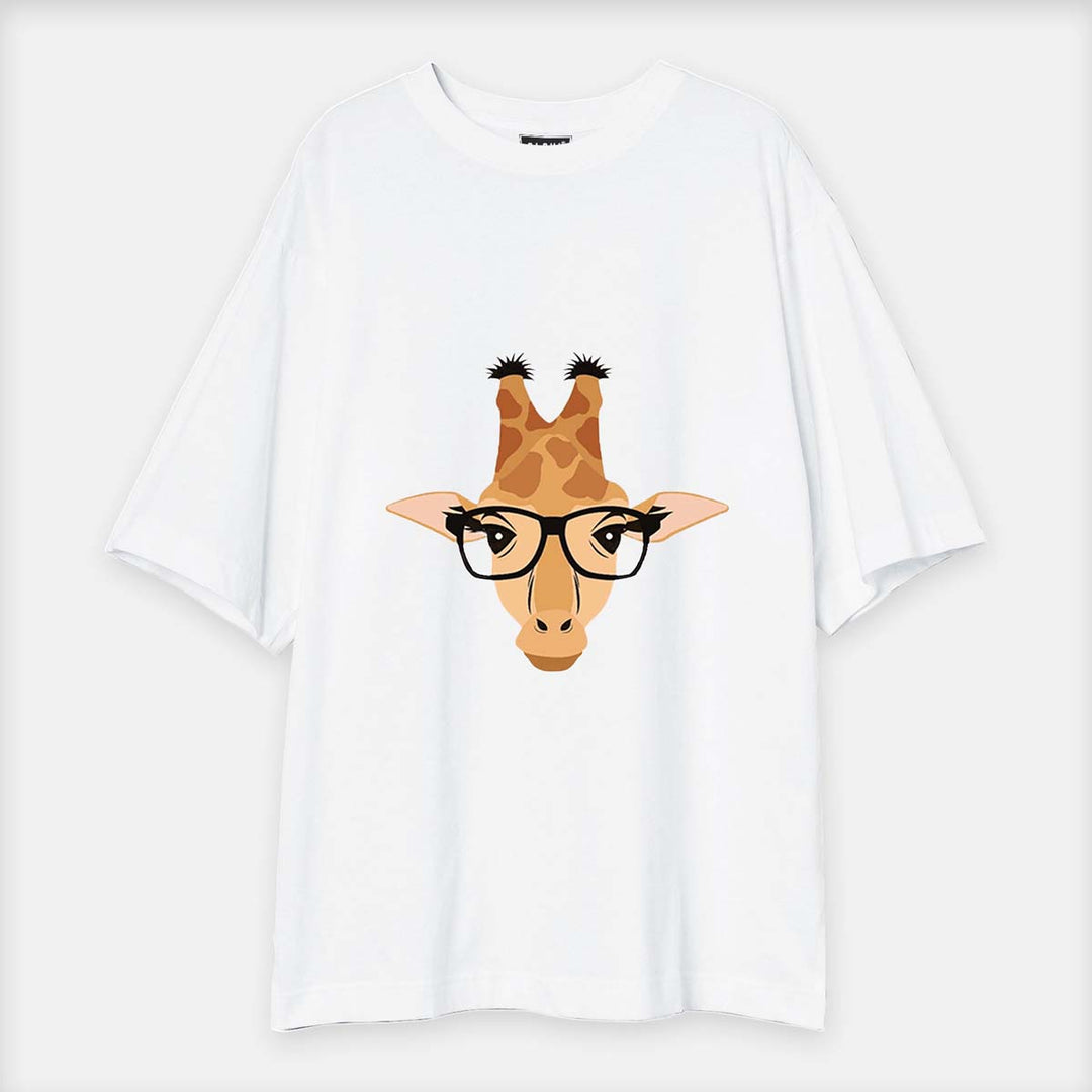 GIRAFFE WITH GLASSES - Printed Oversized Tees