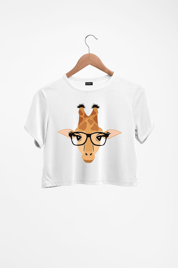 Giraffe With Glasses Printed Crop Top